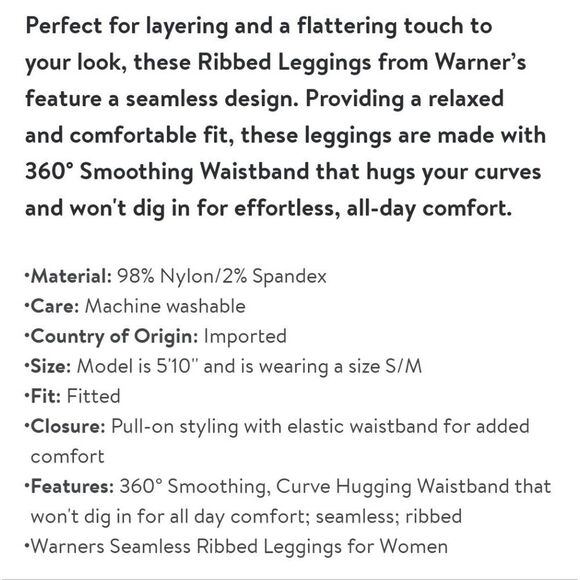 Warner's Women's Seamless Ribbed Leggings Size S/M - Picture 8 of 10